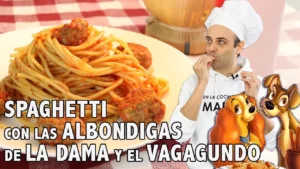 Spaghetti con albóndigas en salsa de tomate de La Dama y el Vagabundo
