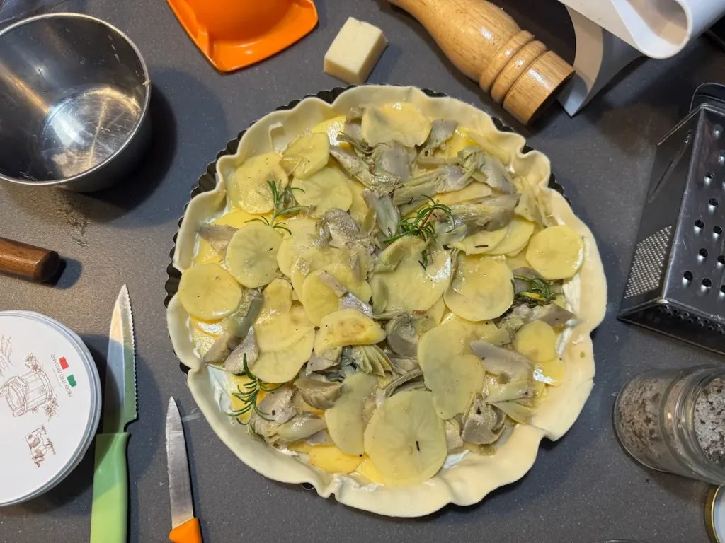 Quiche patatas y alcachofas